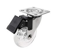PrimeMatik QR003-VCES Ruota Girevole Industriale in Poliuretano e PVC Trasparente con Freno 75 mm (QR003)