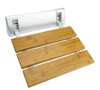 PrimeMatik - Sedile per Doccia Pieghevole. Sgabello per Anziani in Legno bambù e Alluminio 320x328mm