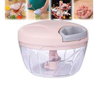 Primepixell 500 ml tritatutto manuale, pratico tritaverdure piccolo robot da cucina portatile per tritare verdure, uova, frutta, carne e alimenti per neonati-rosa-11,5 x 8 cm