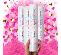PrimePure Cannone Gender Reveal Sparacoriandoli - Polvere Biodegradabile Fumogeno e Coriandoli a Forma di Cuore - Rosa, Confezione da 4 - Tubo Cannoni Spara Coriandoli Fumogeni Gender Reveal Party