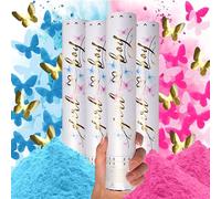 PrimePure Cannoni Spara Coriandoli per Gender Reveal - Polvere Biodegradabile e Coriandoli a Forma di Farfalla - Blu o Rosa, Confezione da 4 - Bombe di Fumo Gender Reveal