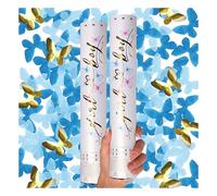PrimePure Gender Reveal Sparacoriandoli - Coriandoli a Forma di Farfalla - Blu, Confezione da 2 - Farfalle Cannoni Spara Coriandoli Ideali per Rivelazione del Genere Bambino, Gender Reveal Party
