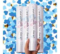 PrimePure Gender Reveal Sparacoriandoli - Coriandoli Biodegradabili a Forma di Cuore- Blu, Confezione da 4 - Cuoricini Cannoni Spara Coriandoli Ideali per Rivelazione del Genere Bambino