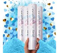 PrimePure Gender Reveal Sparacoriandoli - Polvere Biodegradabile Fumogeno e Coriandoli a Forma di Cuore - Blu, Confezione da 4 - Cannoni Spara Coriandoli Fumogeni per Gender Reveal Party Bambino