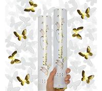 PrimePure Spara Coriandoli Festa - Sparacoriandoli Farfalla Bianca e Dorate - Confezione da 2 - Tubo Cannoni Spara Coriandoli per Matrimonio, Compleanni, Celebrazioni, Laurea