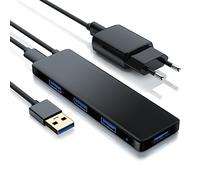Primewire - Hub USB 3.2 a 4 Porte e Alimentatore - Plug e Play - Hot Plug - Bus Powered - Hot Swap - Blue Power LED - Nero