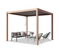 PRIMEYARD Pergola 3x3 m montanti in Alluminio Look Legno con Tetto a doghe in Acciaio Gazebo da Giardino