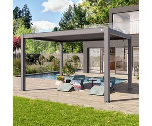 PRIMEYARD Pergola 3x4m, tetto lamellare, grigio perla - (400116)