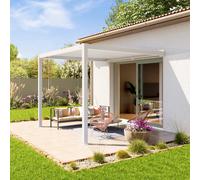 PRIMEYARD Pergola addossata in bianco 3x3, con tetto a lamelle in bianco - (400138)