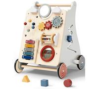 Primi Passi per Bambini 2 in 1 Girello in Legno Carrello con Attività Multiple, Gioco Sviluppo Cognitivo Baby Walker Regalo 1+ Anno per Bambine e Bambini Regali di Natale Compleanno o Battesimo