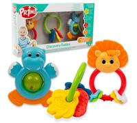 Primì - Sonagli Neonato, Set 3 Pezzi Aminali E Chiavi, Giochi Bambini Primi Mesi, Colori A Contrasto, Stimolano Coordinazione, Sensorialità, Dentizione, Bambini 3-12 Mesi