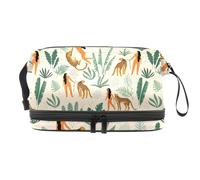 Primitive Woman and Leopard Tropical Leave - Trousse a doppio strato, per donne e ragazze, trousse da viaggio per trucchi, pratica borsa organizer con scomparto per pennelli, Multi, 27x15x14