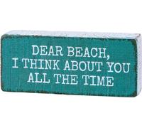 Primitives by Kathy Dear Beach I Think About You All The Time Block - Targa in legno con scritta in lingua inglese "Dear Beach"