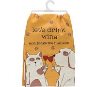 Primitives by Kathy, Set di strofinacci in cotone, motivo con gatto e cane, decorazione per cucina/bagno, strofinacci, 71 x 71 cm, giallo, nero, marrone, crema, rosso, dimensione S