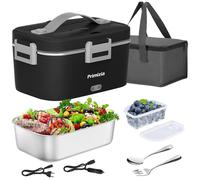 Primizia Scaldavivande Elettrico Portatile con Borsa Termica 1.8L (75W/12V/24V/220V), Lunch Box Portavivande Termico Elettronico Portatile in Acciaio Inox, Porta Pranzo da Ufficio e Auto, Nero