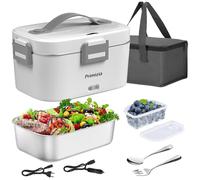Primizia Scaldavivande Elettrico Portatile con Borsa Termica 1.8L (75W/12V/24V/220V), Lunch Box Portavivande Termico Elettronico Portatile in Acciaio Inox, Porta Pranzo da Ufficio e Auto, Bianco
