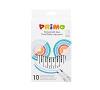 PRIMO - 10 Pennarelli Punta Doppia, Grossa Ø4.6mm e Fine Ø2mm in 10 Colori per Bambini 3+ Anni, Punte a Scelta Tratto Sottile o Spesso - Cancelleria, Cartoleria, Lavoretti Creativi, Cose per la Scuola