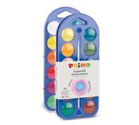 PRIMO - Acquerelli per Bambini Artisti con 24 Colori Ø25 mm + 1 Pennello Acquerello per Dipingere, Kit Tavolozza per Dipingere Pittura, Colori per Bambini +5 Anni Acquerellabili per Lavoretti Creativi