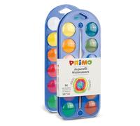 PRIMO - Acquerelli per Bambini Artisti con 24 Colori Ø30 mm + 1 Pennello Acquerello per Dipingere, Kit Tavolozza per Dipingere Pittura, Colori per Bambini +5 Anni Acquerellabili per Lavoretti Creativi