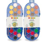 PRIMO - Acquerelli per Bambini con 22 Colori per Bambini +3 Anni Acquerellabili Diametro 30 mm + 1 Pennello Acquerello + 1 Acquerello Bianco, Kit Tavolozza per Dipingere, Pittura e Lavoretti Creativi