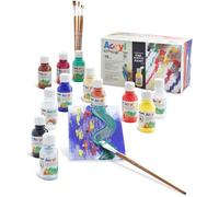 PRIMO Hobby & Professional - Box 11 Colori Acrilici per Dipingere 125ml Artisti +14 Anni 5 Pennelli + 1 Vernice Acrilica + 2 Cartoncini Tele Colori per Tessuti Permanenti Lavoretti Creativi Cartoleria
