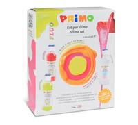 PRIMO - Colla Liquida Trasparente Colorata Ideale per Slime per Bambini, 2 Colle a Colori Fluo da 240 ml con Dosatore + Attivatore da 240 ml Set Valigetta Cartoleria per Lavoretti Creativi e Découpage