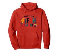 Primo Giorno di Quinta elementare Pronto per Il traguardo Scolastico Felpa con Cappuccio, Unisex per Adulti, Rosso, S