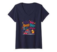 Primo Giorno Miglior Giorno 3 ° Grado Avventura per Il Ritorno Maglietta con Collo a V, Donna, Navy, XXL