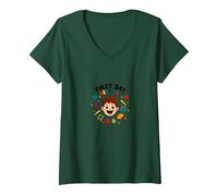 Primo Giorno Miglior Giorno Scuola Emozione per i Bambini Maglietta con Collo a V, Donna, Verde Foresta, XXL