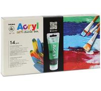 PRIMO Hobby & Professional - Colori Acrilici per Dipingere Professionali, 8 Tubi Colore Acrilico Fine 75ml, Set Acrilici per Dipingere Tela Tessuti e Altro + 5 Pennelli per Dipingere Lavoretti e Hobby