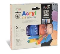 PRIMO Hobby & Professional - Colori Acrilici per Dipingere Professionali con 5 Tubi Colore Acrilico Fine da 75 ml Metal, Set Acrilici per Dipingere su Tela, Tessuti e Altro, Lavoretti Creativi e Hobby