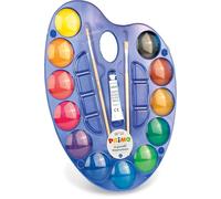 PRIMO Jumbo - Acquerelli per Bambini con 12 Colori per Bambini +5 Anni Acquerellabili Diametro 44 mm + 2 Pennelli per Dipingere + 1 Tubo Tempera Bianca, Kit Tavolozza per Pittura e Lavoretti Creativi