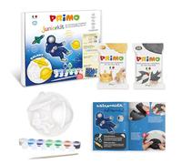 PRIMO Junior Kit - Pasta Modellabile Autoindurente Testata, Set 2 Panetti Simil Argilla da Modellare, Tempere 7 Colori per Bambini, 1 Pennello Pittura, 1 Formina e Libretto - Giochi Lavoretti Creativi