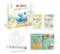 PRIMO Junior Kit - Pasta Modellabile Autoindurente Testata, Set 2 Panetti Simil Argilla da Modellare, Tempere 7 Colori per Bambini, 1 Pennello Pittura, 1 Formina e Libretto - Giochi Lavoretti Creativi