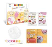 PRIMO Junior Kit - Pasta Modellabile Autoindurente Testata, Set 2 Panetti Simil Argilla da Modellare, Tempere 7 Colori per Bambini, 1 Pennello Pittura, 1 Formina e Libretto - Giochi Lavoretti Creativi