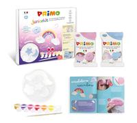 PRIMO Junior Kit - Pasta Modellabile Autoindurente Testata, Set 2 Panetti Simil Argilla da Modellare, Tempere 7 Colori per Bambini, 1 Pennello Pittura, 1 Formina e Libretto - Giochi Lavoretti Creativi