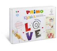PRIMO Kidskit Lettering - Kit Colori per Bambini +7 Anni, Set con 4 Tempere Ergonomiche e Dosatore 50 ml, 1 Album da Colorare per Disegno, 1 Libretto per Lavoretti Creativi, Giochi Educativi Artistici