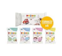 PRIMO - Pasta Modellabile Dermatologicamente Testata 1x500g Bianco + 4x250g Pastel - Panetto Argilla da Modellare a Mani Inumidite, Giochi Bambini 3 Anni, Asciuga all'Aria, no Cottura, Inodore, Vegana