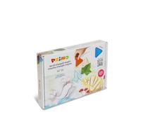 PRIMO - Pastelli a Cera Colorati 8 Colori per Bambini +3 Anni a Triangolo Resistenti Durevoli + 6 Stencil, Pastello Colore Intenso per Cartoleria e Lavoretti Creativi per Bambini, non Sporca le Mani