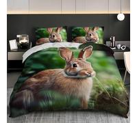 Primo Piano Del Coniglio Animale Set Di Biancheria Da Letto 3 Pezzi, 155x200 cm Copripiumino con Cerniera Marrone Parure Copripiumino Morbido e Traspirante Microfibra con Federe 50x80 cm
