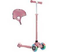 GLOBBER Primo Plus Lights - Monopattino e casco per bambini, 120/80 mm, 3 ruote, regolabile in altezza, ruote luminose LED, rosa