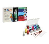 PRIMO Hobby & Professional - Colori Acrilici per Dipingere Professionali, 8 Tubi Colore Acrilico Fine 75ml, Set Acrilici per Dipingere Tela Tessuti e Altro + 5 Pennelli per Dipingere Lavoretti e Hobby