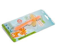 Primo spazzolino da denti per neonati e bambini in silicone con anello di protezione per una pulizia profonda e un massaggio gengive (arancione)