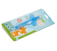 Primo spazzolino da denti per neonati e bambini in silicone con anello di protezione per una pulizia profonda e un massaggio gengive (blu)