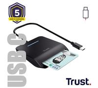 Trust Primo Lettore Smart Card USB-C DNI, Conforme con FIPS 201, FIPS TAA e ISO 7816 Classe A/B/C, Identificazione Personale, Lettore Carta Identita Elettronica, Cavo di 100 cm, Nero