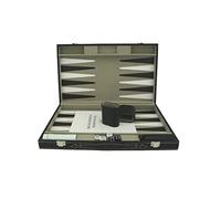 PrimoGames Attaché Case Backgammon Game - Set da backgammon in finta pelle con rivestimento interno in feltro pregiato - 48 x 38 cm - inclusi i bicchieri per i dadi