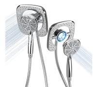 PRIMSOPH Soffione doccia con doccetta combinata, 10 modalità di spruzzo, magnetico, 2 in 1, ad alta pressione, doppio soffione con interruttore automatico, combinazione quadrata, cromato