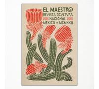 Prinajssiad 30,5 x 40,6 cm Vintage Mexican Wall Art, Green Plant Cactus, Colorful Southwestern Wall Art Canvas, Red Floral Botanical Cactus Print
