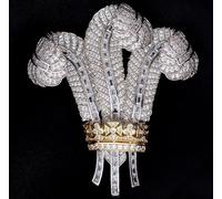 Prince Of Wales Struzzo Tre Piume Spilla 5A Cz , 18k Oro E Placcato Rodio