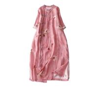 PRINCESS BRIDE Abito da cheongsam con maniche a 3/4 con stampa in lino estivo, abito vintage slim fit con spacco laterale A07, rosa, XXL